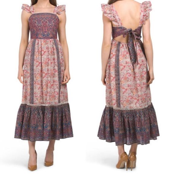 NEW Haute Hippie Flutter Sleeve Cottagecore Flounce Floral Maxi Dress Women’s 6 - Picture 1 of 3